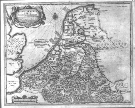 Kaart van Noord en Zuid Nederland naar Ptolemeus
