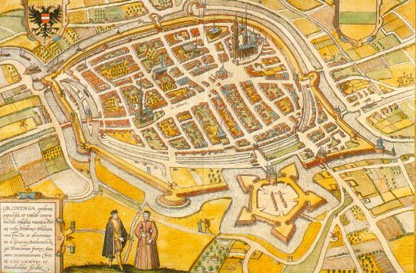 Kaart van Groningen door Braun en Hogenberg, 1575