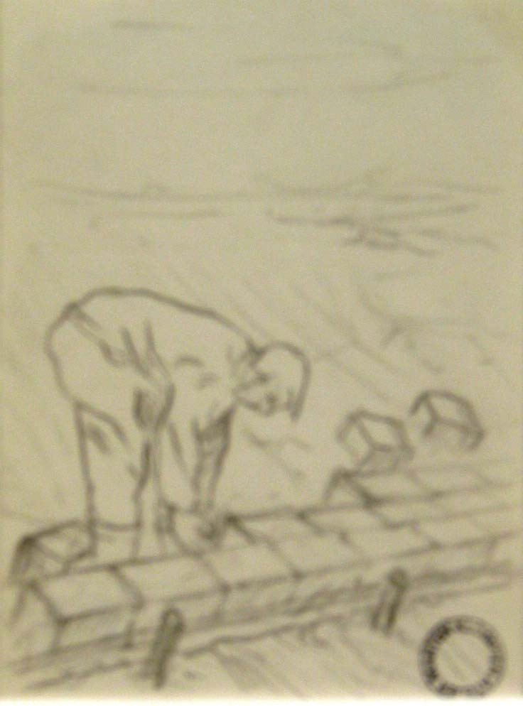 Dijkwerker Eemshaven, potloodtekening, M. Klompien, 1972