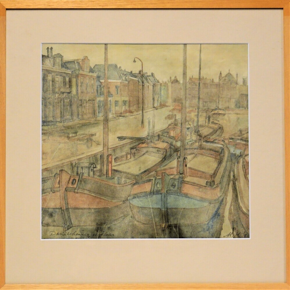 Steenhouwerskade Groningen, aquarel, M. Klompien, 1950