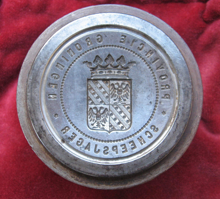 Matrijs van edelstaal voor het slaan van scheepsjagerspenningen.