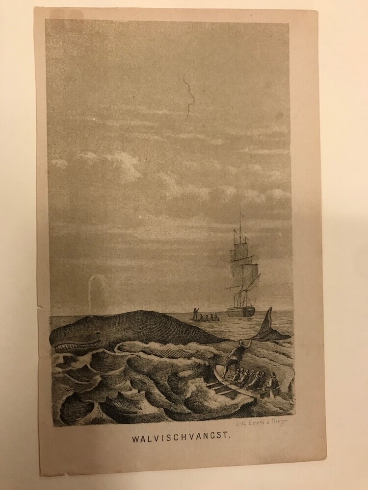 'Walvischvangst', Litho, door Emrik en Binger. ca. 1800-1900.