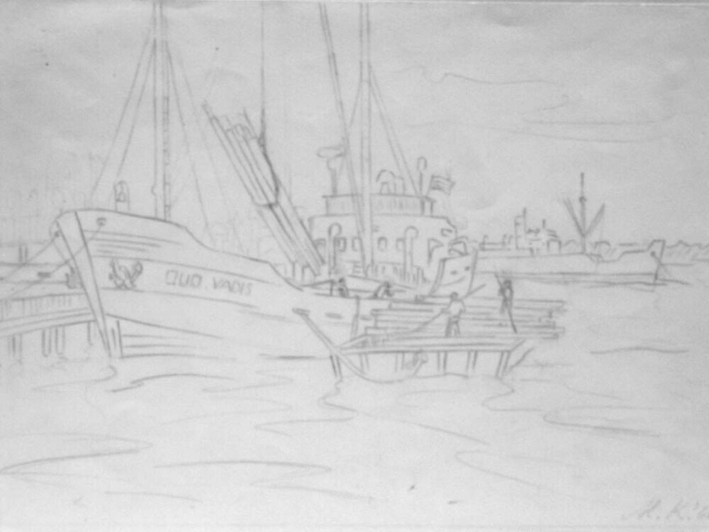 Houtladen te Yxpila Finland, potloodtekening, M. Klompien, 1961