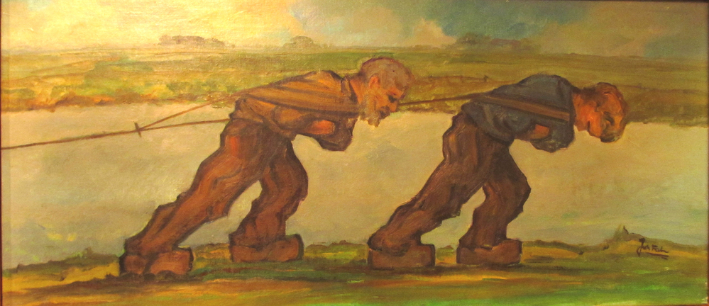 Twee scheepsjagers, olieverf op doek door Johan Faber, circa 1930.