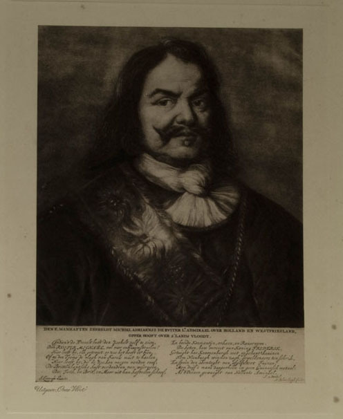 Michiel de Ruyter, drukwerk naar een litho door Jan Lievens, begin 20e eeuw.