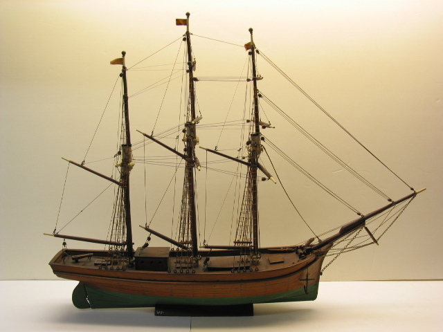 Model van een driemastbark.