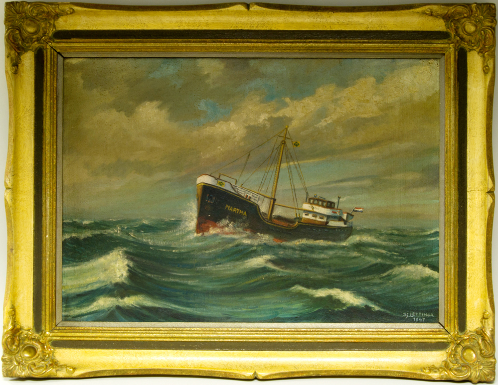 Kustvaarder 'Martha', olieverf op doek door Sj. Lettinga, 1947.