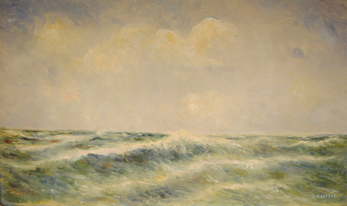 Zeegezicht, olieverf op doek door G. Martens.