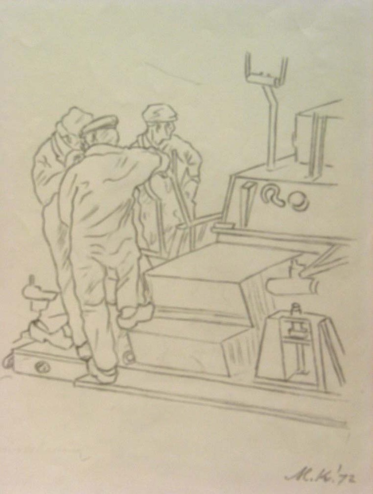 Eemshaven, potloodtekening, M. Klompien, 1972