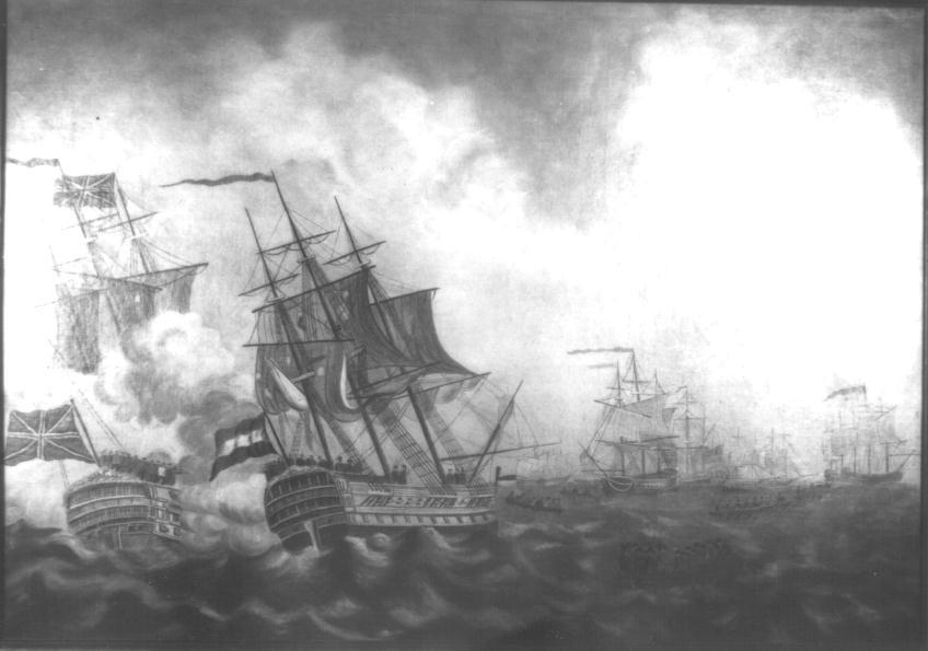 De 'Mars' in gevecht met de 'Monarch', 18e eeuw.
