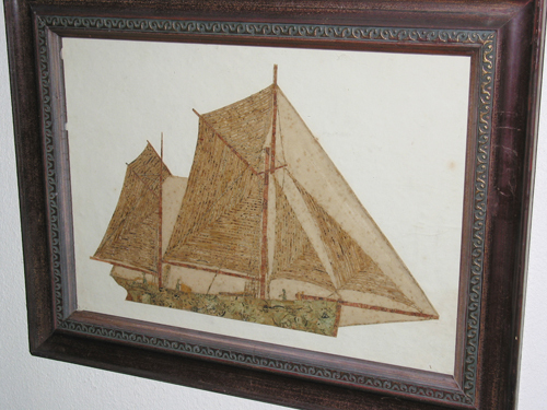 Postzegelcollage van een zeilschip, 20e eeuw