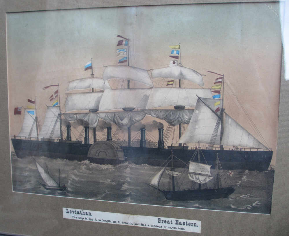 De 'Leviathan' en 'Great Eastern', steendruk van onbekende drukkerij.