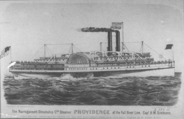 The Narragansett Steamship C Steamer 'Providence'of the Fall River Line. Capt. B.M. Simmons, steendruk op papier, door Currier & Ives, circa 1877-1894