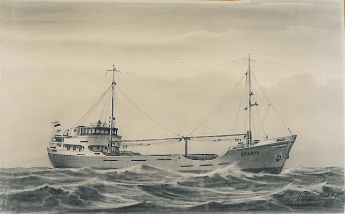 De "Sparta" - Groningen (gladdek), potloodtekening door O. Stoltenberg, 1957