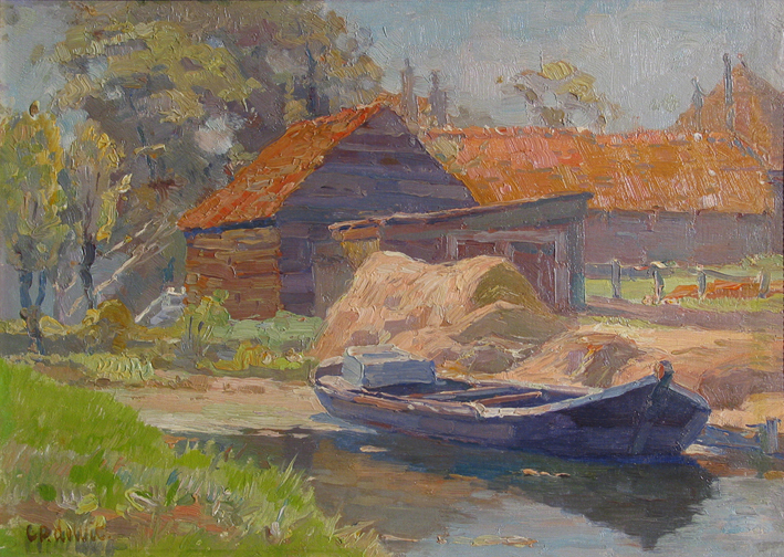 Bok in een sloot ter plaatse van de huidige Friesestraatweg, Groningen, ong. 1925; schilderij van Cornelis Pieter de Wit.