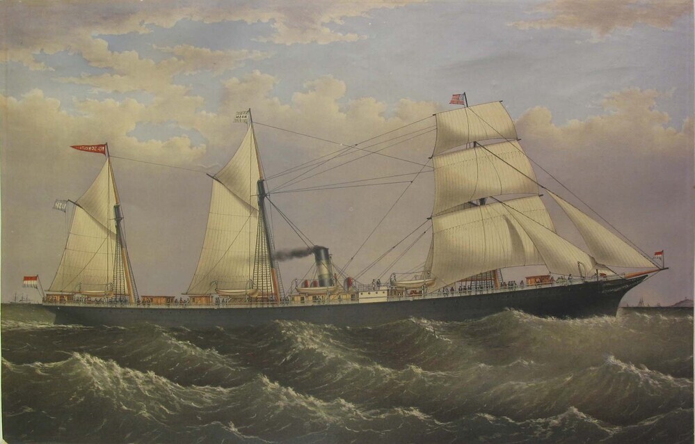 Stoomschip "W.A. Scholten", lithografie, 1874