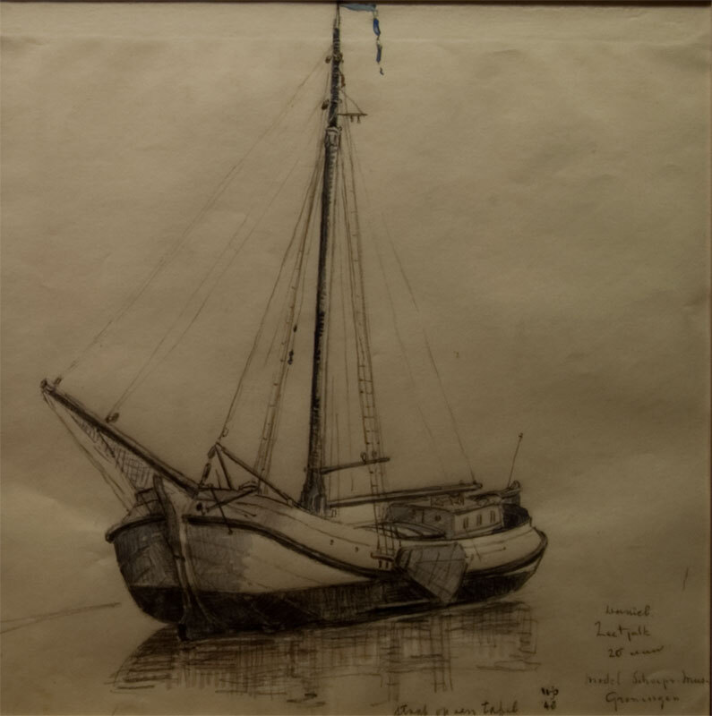 De zeetjalk "Daniël", tekening door W.J. Dijk, 1948