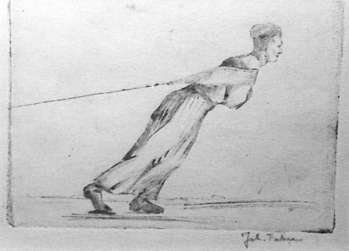 Een vrouw hangend in een trekzeel, ets door Johan Faber, ca. 1920-1950