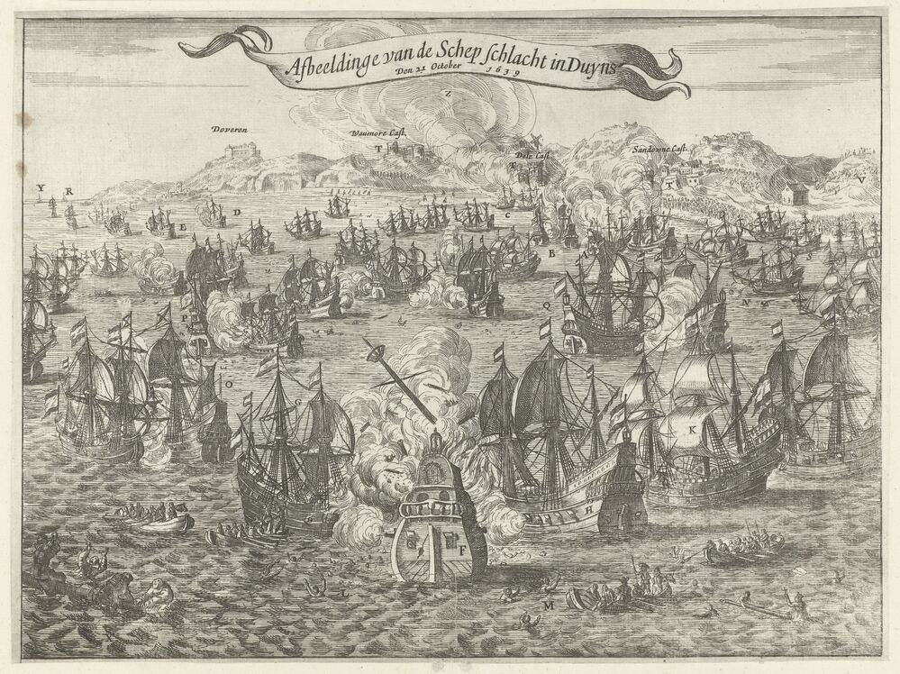 "Afbeeldinge van de Schep Schlacht in Duyns den 23 October 1639", gravure door Crispijn van de Passe, 1639