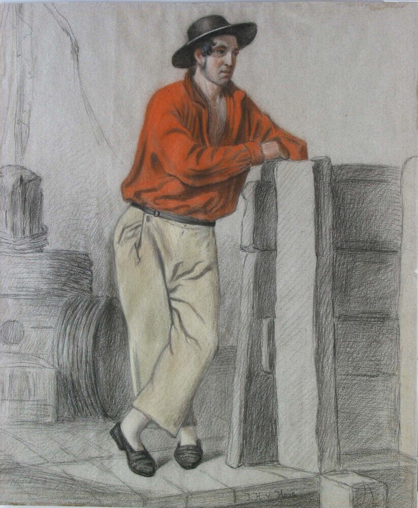Portret van een Nederlandse zeeman, krijttekening door J.H. van Hove, ca. 1850