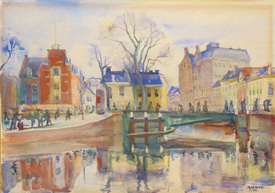Steentilbrug te Groningen, aquarel door G.G. Martens, 1942