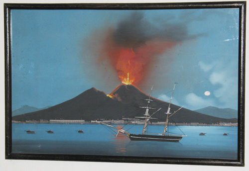 Schoenerbrik Sara Elisabeth in de haven van Napels bij nacht, gouache door een anonieme Napoletaanse schilder, ca. 1860