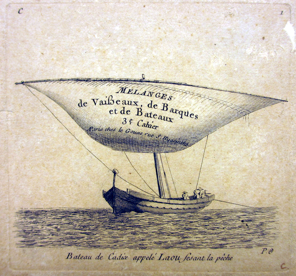 'Bateau de Cadix appelé Laou fesant la pêche', kopergravure door P. Ozanne, circa 1825-1875