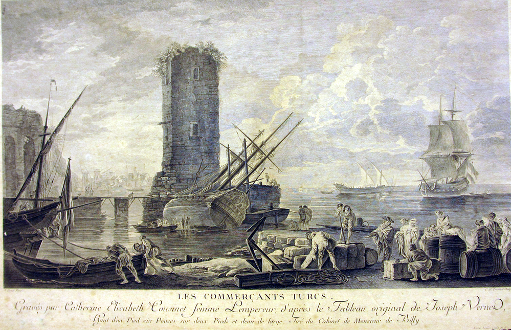'Les commercants Turcs', gravure door C.E. Cousinet, circa 1720-1780