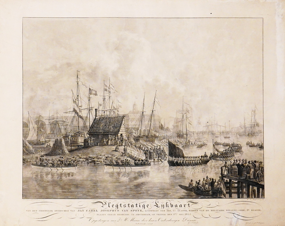 Plechtstatige lijkvaart J.C.J. van Speyk, luitenant ter zee, gravure door J. F. Brugman, 1840