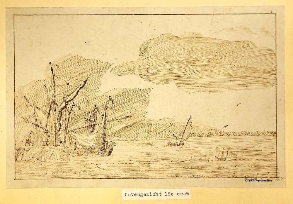 Prent van een havengezicht, 1785.