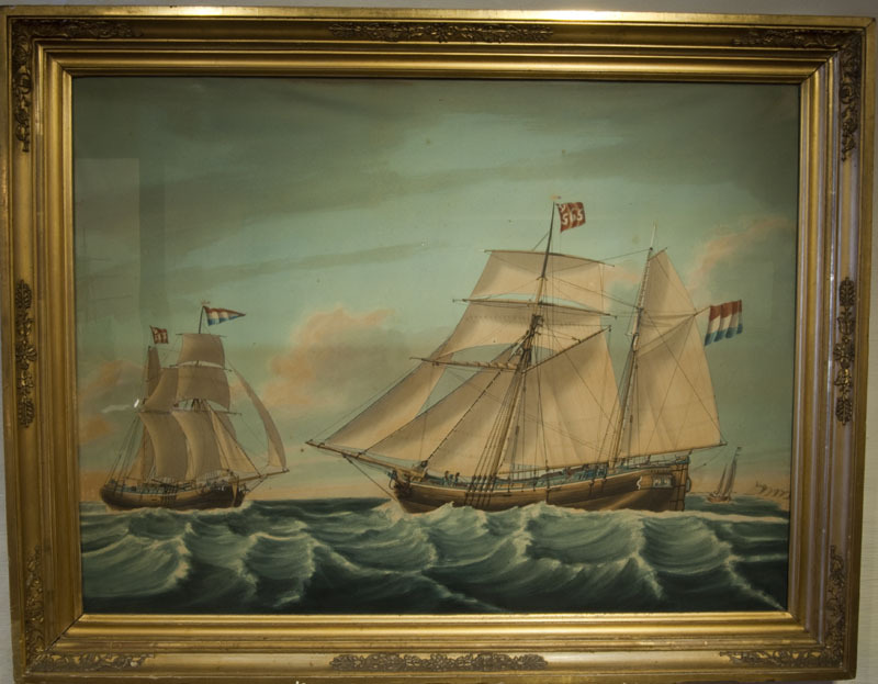 Scheepsportret van het kofschip Afina Alberdina, aquarel door D.A.J.F. Teupken, circa 1850