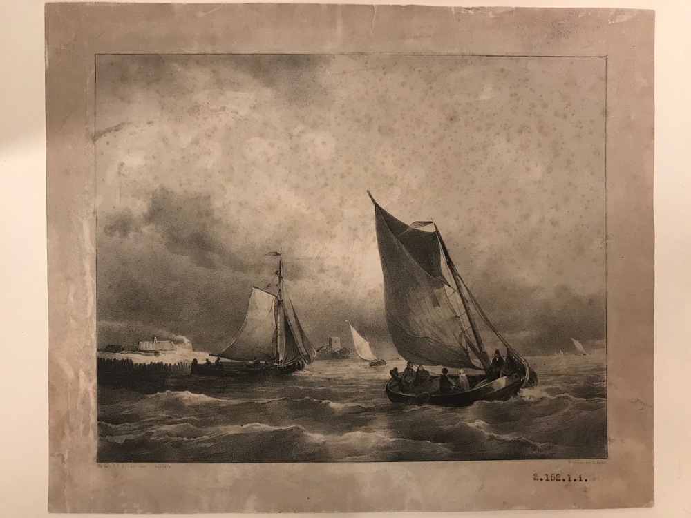 Een havengezicht, litho door C.C.A. Last, 19e eeuw