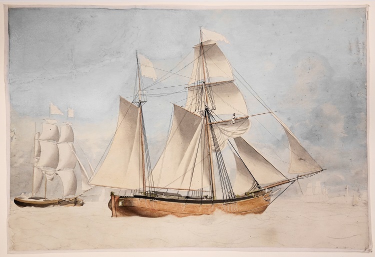 Onvoltooid scheepsportret van een kofschip, toegeschreven aan Jacob Spin