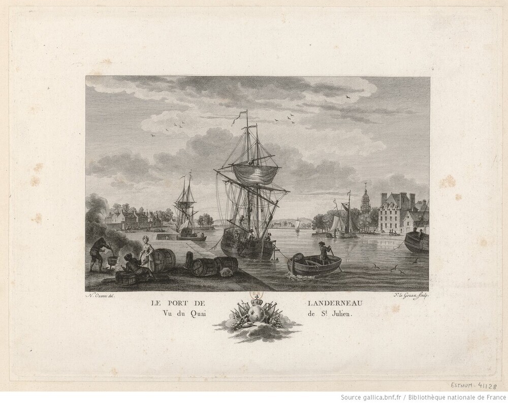 Le port de Landerneau, litho door Nicolas-Marie Ozanne en Y. le Gouaz, circa 1776-1785