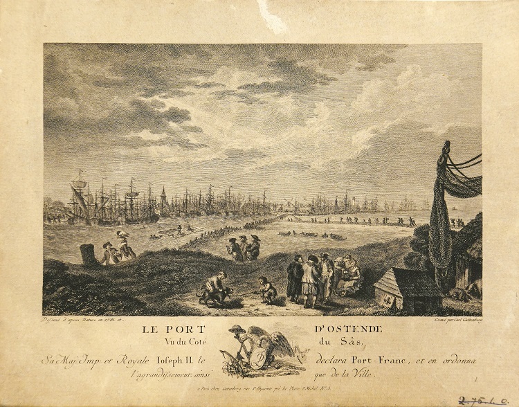 Le port d' Ostende, litho door Nicolas-Marie Ozanne en Y. le Gouaz, circa 1700-1800