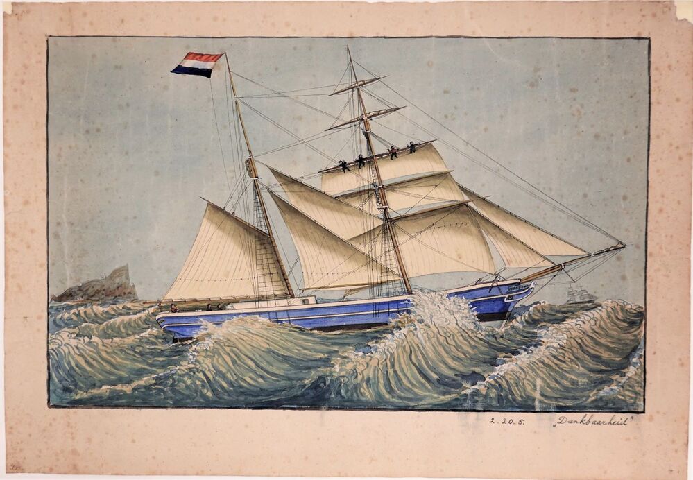 Scheepsportret van de schoenerbrik "Dankbaarheid"