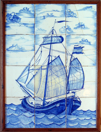 Tegeltableau met afbeelding kofschip "Friesland", 19e eeuw