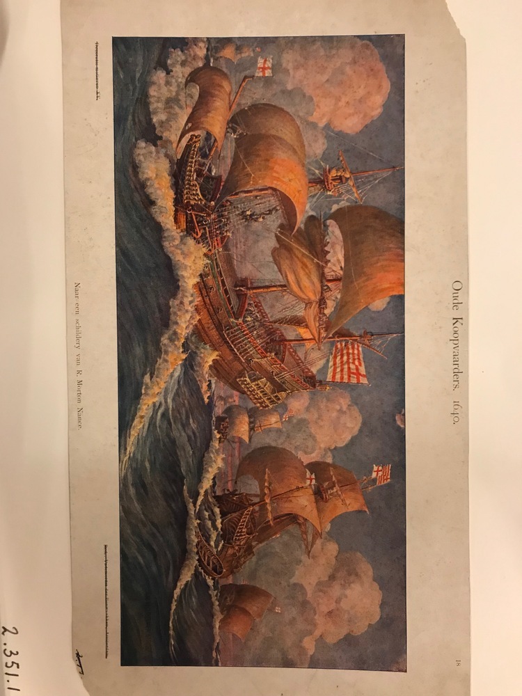 'Oude Koopvaarders, 1640', Reproductie van schilderij van R. Morton Nance.