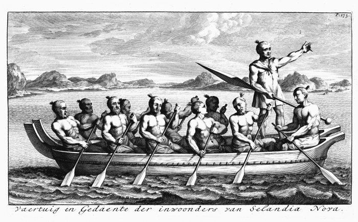 'Vaertuig en Gedaente der inwoonders van Selandia Nova', gravure, door Nicolaes Witsen, 1705