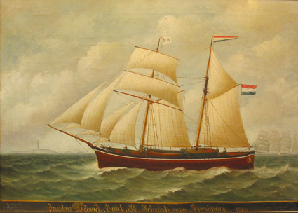 Galjoot 'Jacobus David', olieverf op doek door E.C. Larkke 1880.