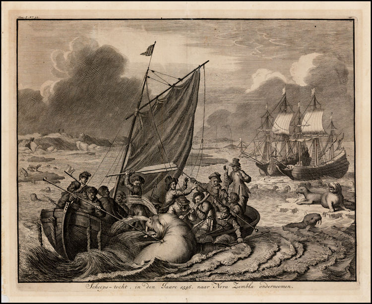 "Scheepstocht in den Jaare 1596, naar Nova Zembla ondernoomen", gravure, door Jan Luyken, 1681