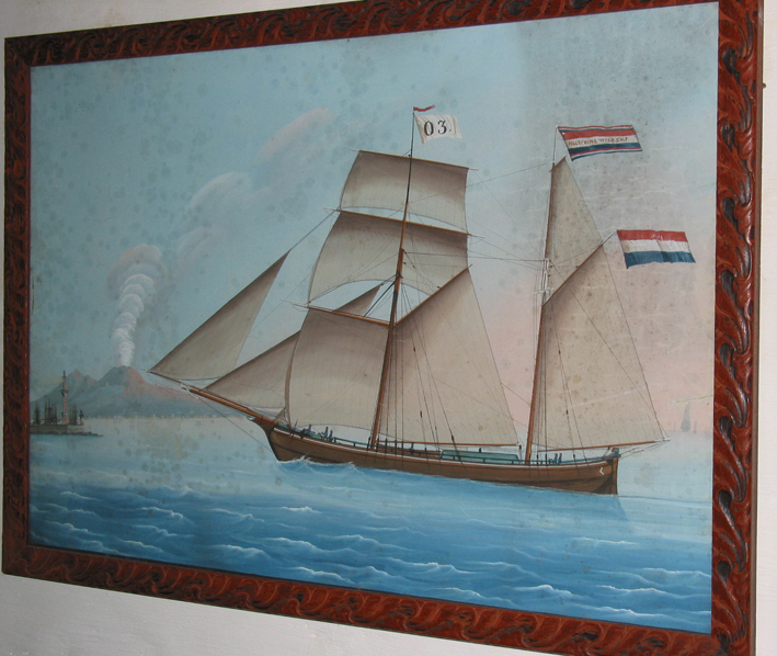 Scheepsportret van de kof "Hilleghine Wilkens" varende nabij Napels