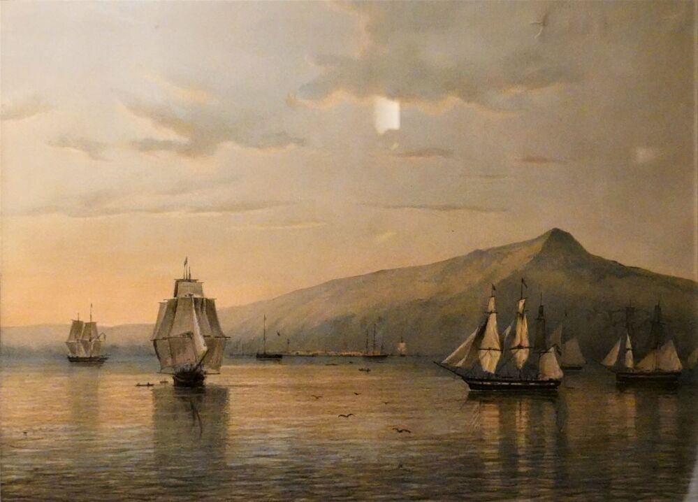 ''Gezigt van Anjer", litho door C.W.M. van de Velde, circa 1830-1841