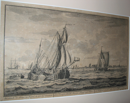 Vriesse Smack, nevens Ropseyl van 't Westen, gravure door S. van der Meulen. ca. 1710