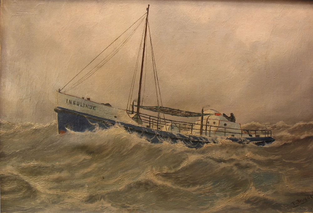 Scheepsportret van de motorreddingsboot 'Insulinde', olieverf op doek door T. van Bruggen, 1926-1927.
