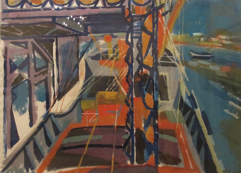 Gouache van schip, 1961, door Abe Kuiper