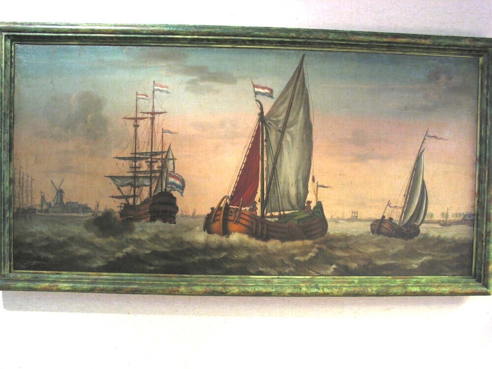 Poon met statie op de rede, olieverf op doek, door J. Jelles, 1782.