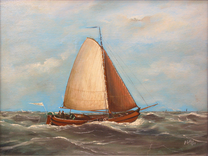 Een postboot op Schiermonnikoog, olieverf op doek door L. Elles, 1948.