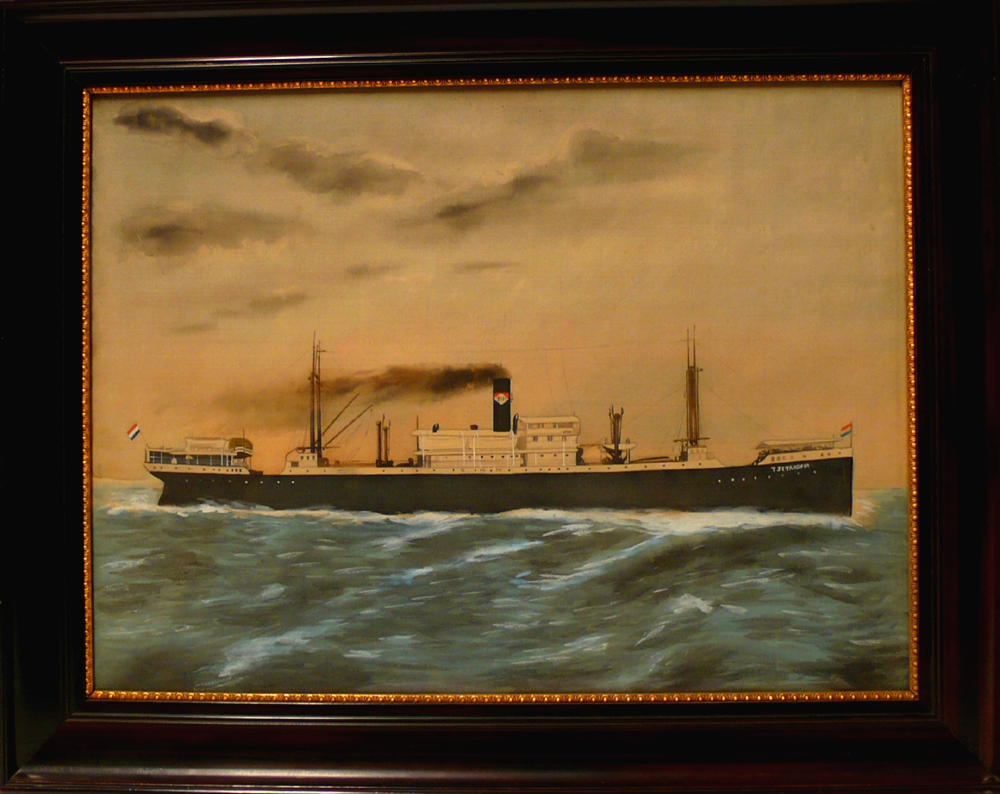 Het s.s."Tjitardem" op zee, gouache, ca. 1900-1940