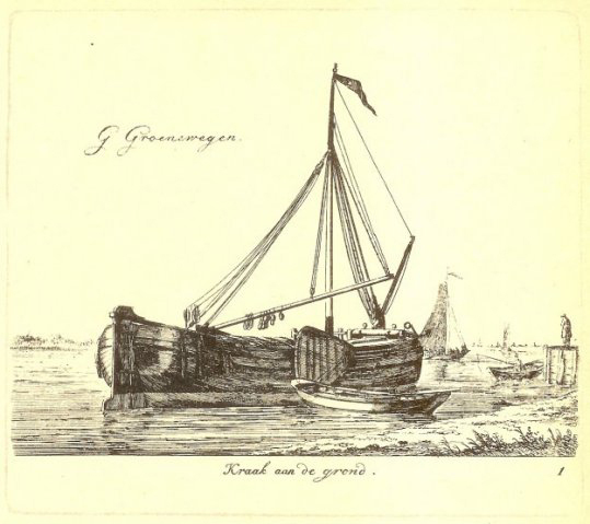 "Kraak aan de grond", kopergravure door Gerrit Groenewegen, 1801